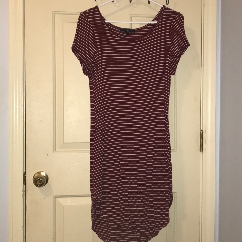 Burgundy & White Striped Dress